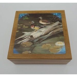 Set 6 Vintage Duck Coasters Cork Back Wood Box 1970s